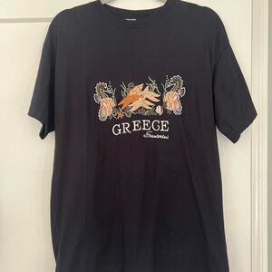 Vintage 100% Cotton Embroidered Greece Santorini Black T-Shirt (Made in Greece)